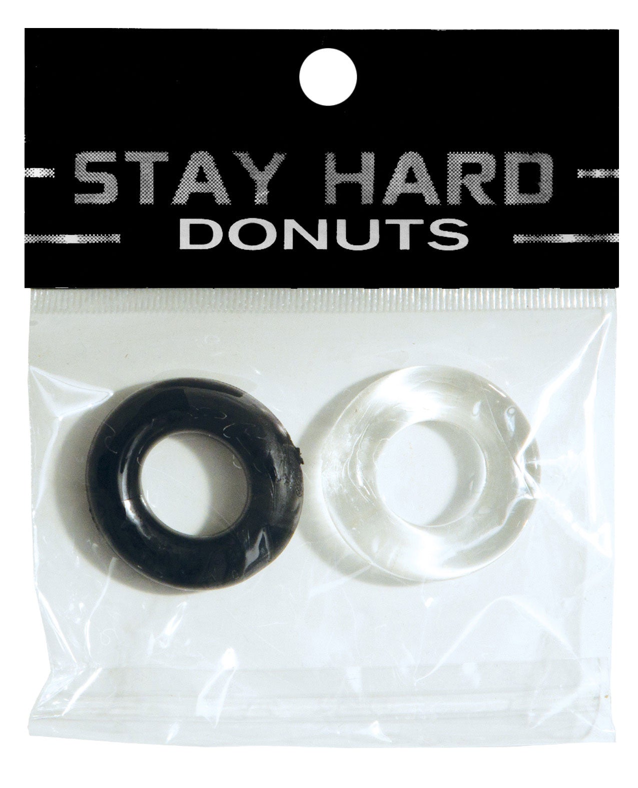 Ignite Power Stretch Donut Cock Ring - Clear/Black Pack of 2