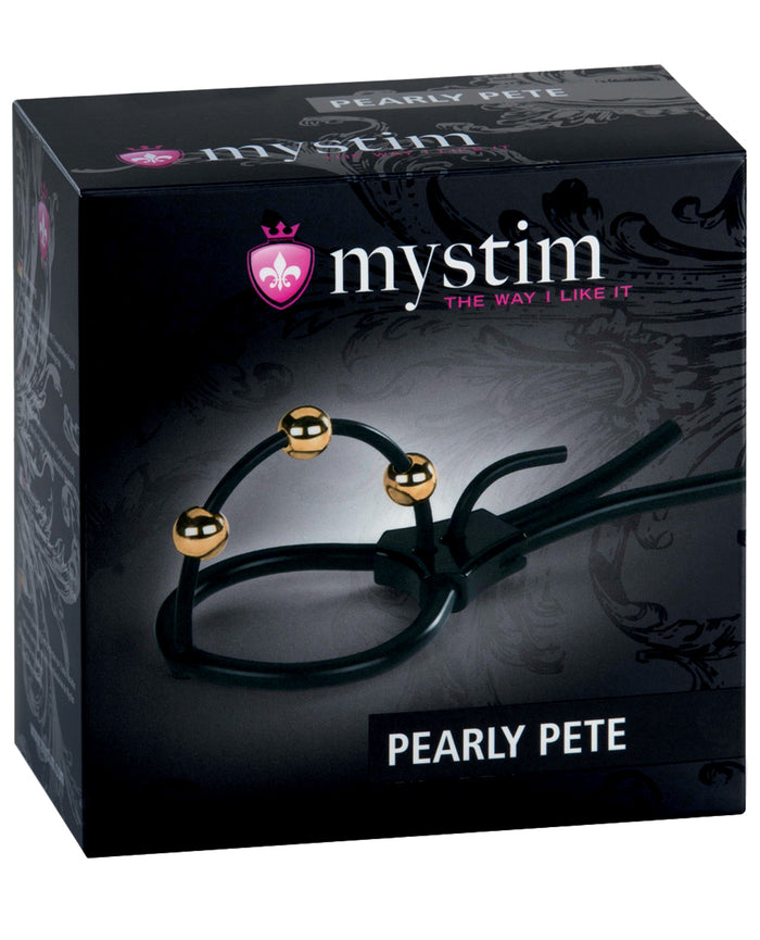 Mystim Pearly Pete Corona Strap w/Gold Balls - Black