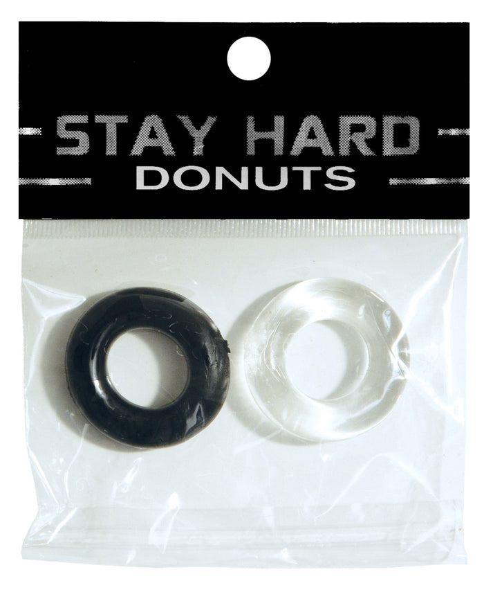 Ignite Power Stretch Donut Cock Ring - Clear/Black Pack of 2